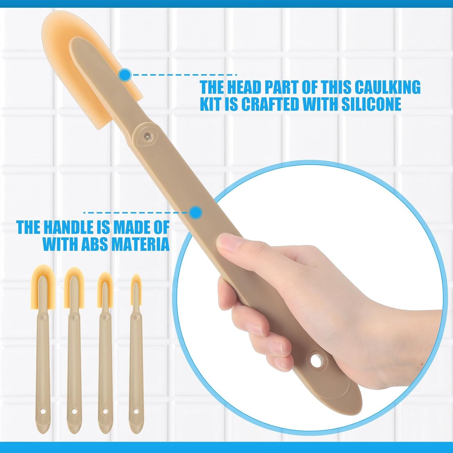 Gisafai 4 Size Set Rubber Caulking Tool Silicone Caulking Finishing Tool Tips Set Applicator with ABS Handle Grip for Brick Skirting Kitchen Bathroom