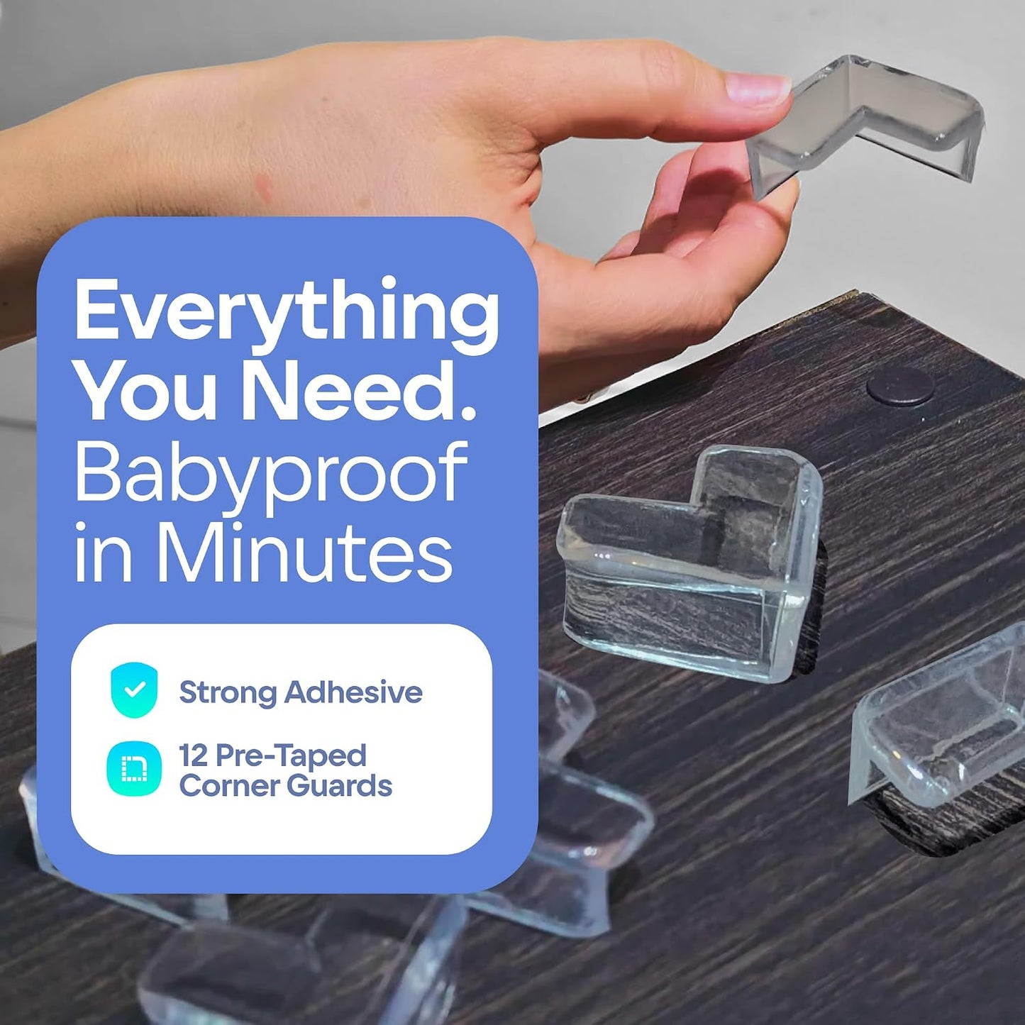 8-Pack Baby Proof Corner Protectors, Clear Furniture Safety Bumpers, Soft Rubber Foam Cushion Guards with Pre-Applied Adhesive, Child Proofing Pads for Tables, Cabinets, Desks, Glass Surfaces
