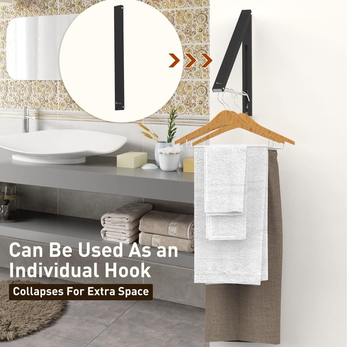 Drying Rack Wall Mounted Clothes Hanger Folding Wall Coat Racks Aluminum Home Storage Organiser Space Savers
