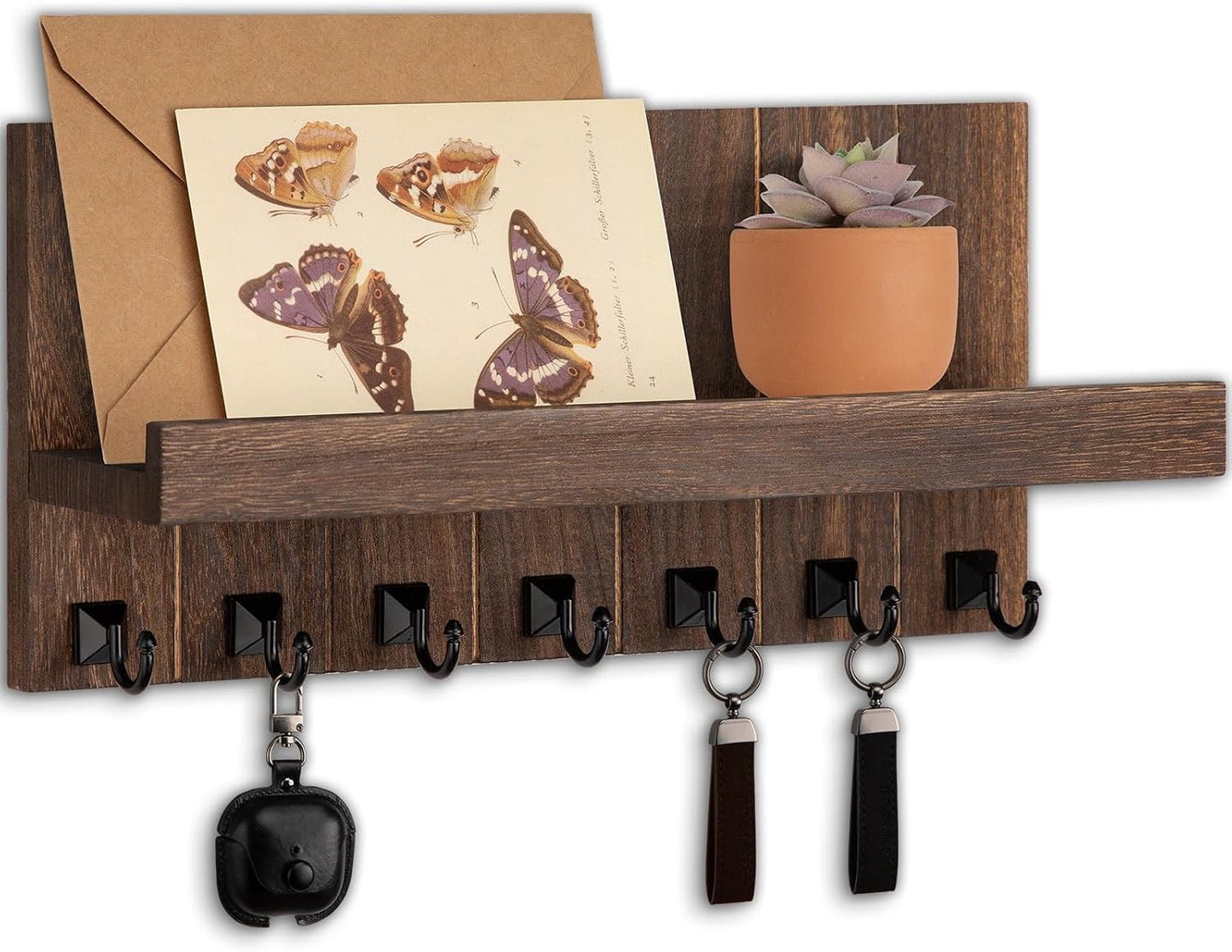 Key Holder for Wall, Decorative Key Holder with Shelf, Key and Mail Holder Wall Mount, Farmhouse Decor with 5 Key Hooks for Keys, Coats, ect.