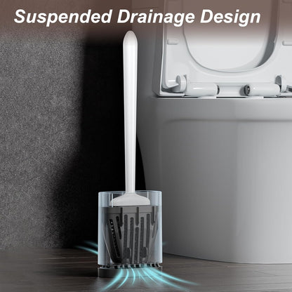 Sellemer Toilet Brush and Holder Set - Flexible Toilet Bowl Brush Head with Silicone Bristles, Compact Size for Storage and Organization, Ventilation Slots Base (1 Pack, Silver)