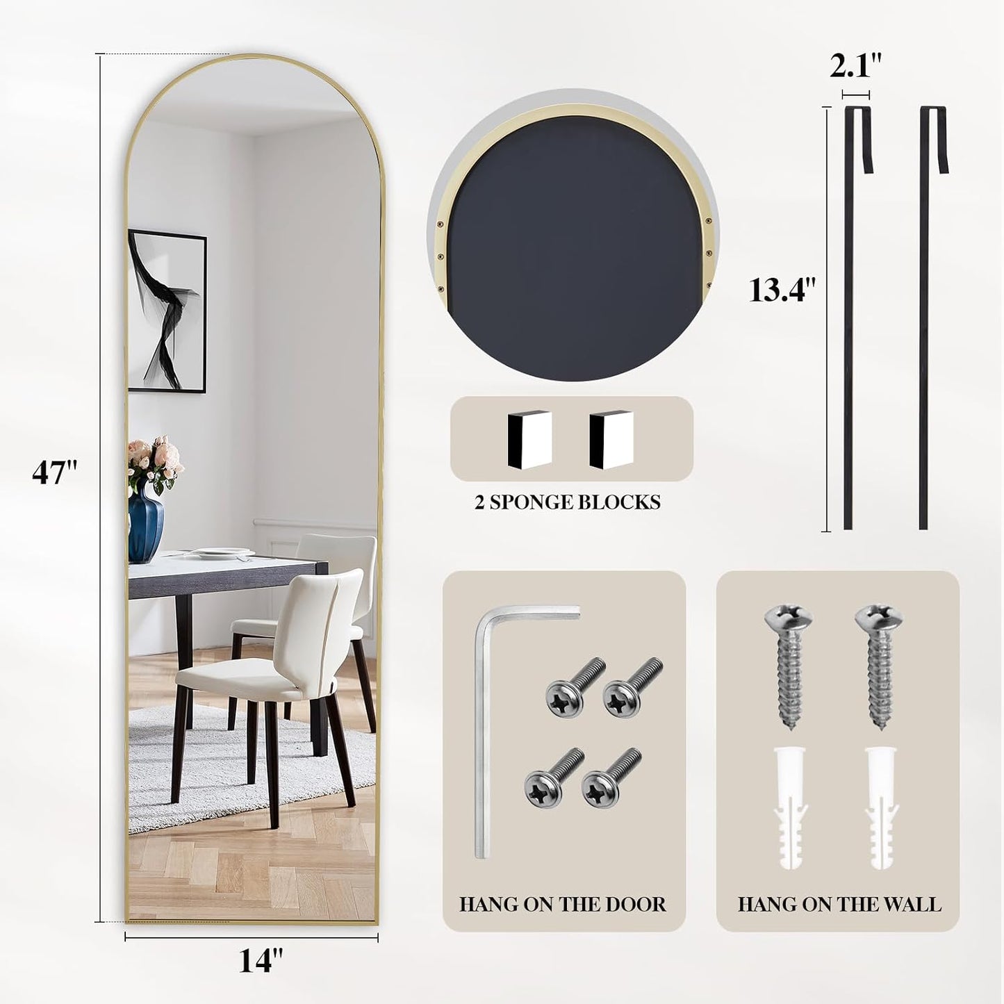 DUMOS 64"x21" Full Length Mirror, Full Body Mirror, Black | Aluminum Alloy Thin Frame, Leaning or Hanging, Suitable for Bedroom, Livingroom, Cloakroom