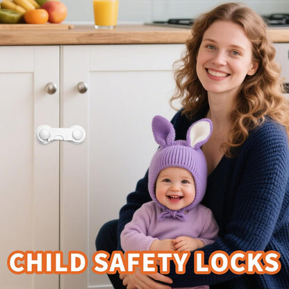 Cabinet Locks - Easy to Install, No Tools or Drill Needed - 4 Pack Child Safety Cabinet Locks for Baby Proofing Furniture, Kitchen, Ovens, Toilet Seats