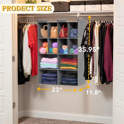 Ofiray-home 6 Tier Hanging Closet Organizer, 16 Compartments Sweater Organizer for Closet with 3 Sturdy Hooks, Closet Organizers and Storage, Wardrobe, Rv, Garment Rack, Grey