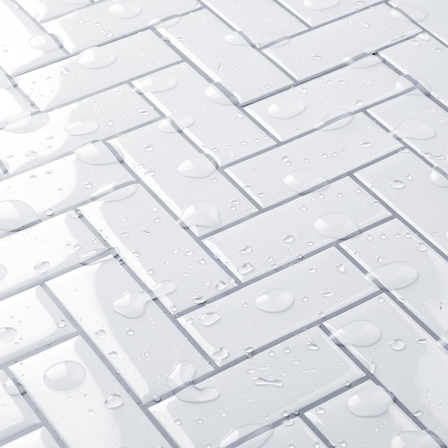 FunStick White Herringbone Peel and Stick Backsplash for Kitchen 12"x12" Peel and Stick on Backsplash Tile Stickers Self Adhesive Wall Tiles for Kitchen Bathroom Shower RV Waterproof Back Splash 5 Pcs