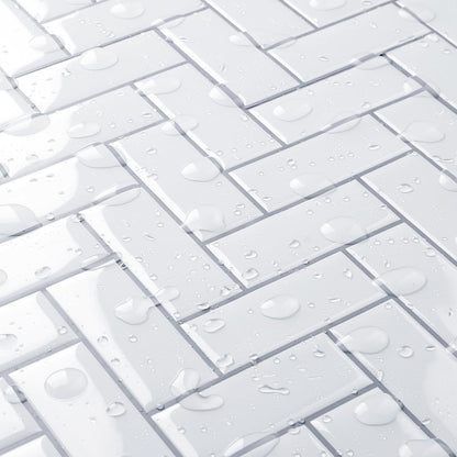 FunStick White Herringbone Peel and Stick Backsplash for Kitchen 12"x12" Peel and Stick on Backsplash Tile Stickers Self Adhesive Wall Tiles for Kitchen Bathroom Shower RV Waterproof Back Splash 5 Pcs
