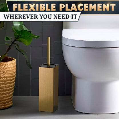 Black Toilet Brush and Holder Set - Slim Matte Design that Fits Anywhere - Stainless Steel Toilet Bowl Brush and Holder with 2 Rounded Corners, Replaceable Head, Removable Inner Bowl & Splash Guard