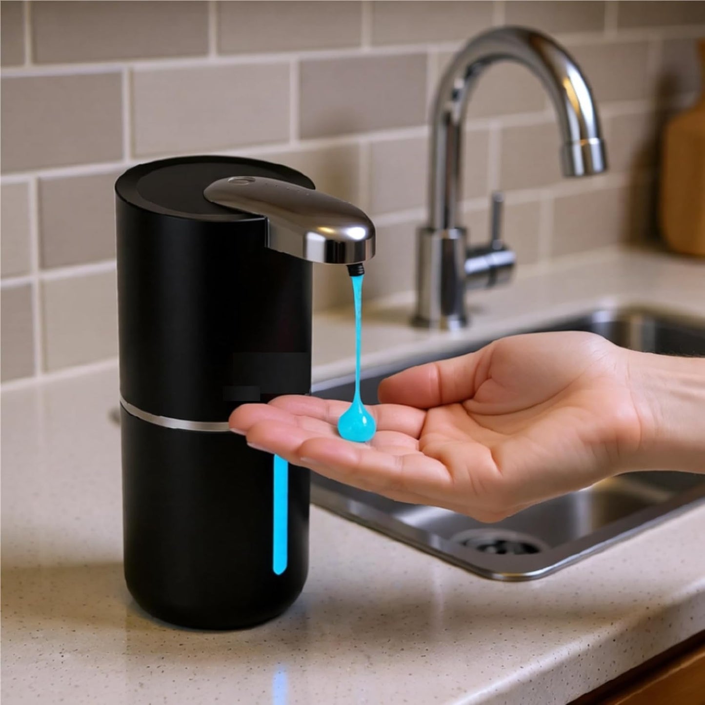 Automatic Touchless Foam Soap Dispenser - USB-C Rechargeable Foaming Soap Pump, IPX5 Waterproof for Bathroom & Kitchen, 12.8oz, Wall Mount or Countertop (Black)