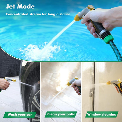 RESTMO Metal Water Hose Nozzle, Heavy Duty Garden Hose Sprayer for Outdoor | Adjustable Brass Spray Head, 4 Watering Patterns, Jet | Mist | Cone | Full, Leak-proof, Ideal for Lawn & Plant & Car, Green