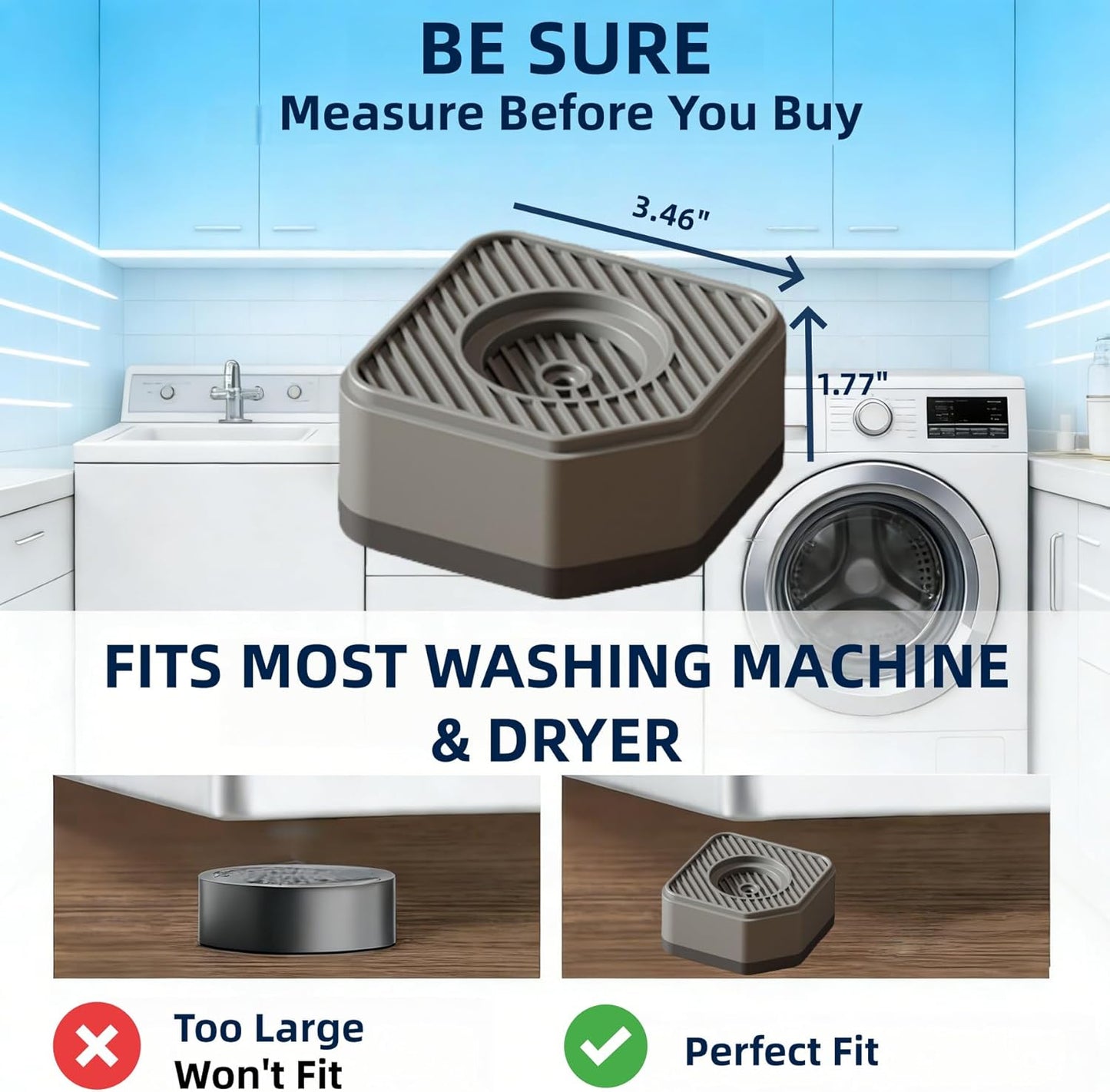 Anti Vibration Pads for Washing Machine, 4Pcs Washer Feet - Stops Moving, Walking - Prevents Noise, Vibration Transfer, Universal Size