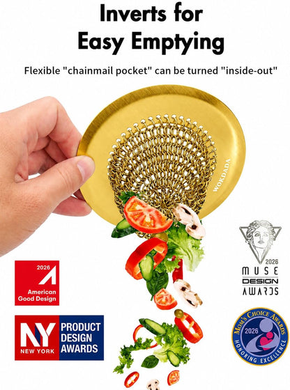 Revolutionary Kitchen Sink Drain Strainer/Patented Reversible Chain Mesh, Effortless Cleaning & Debris Catcher, Large Capacity, Anti-Clog, 304 Stainless Steel & Rust-Proof/Handmade