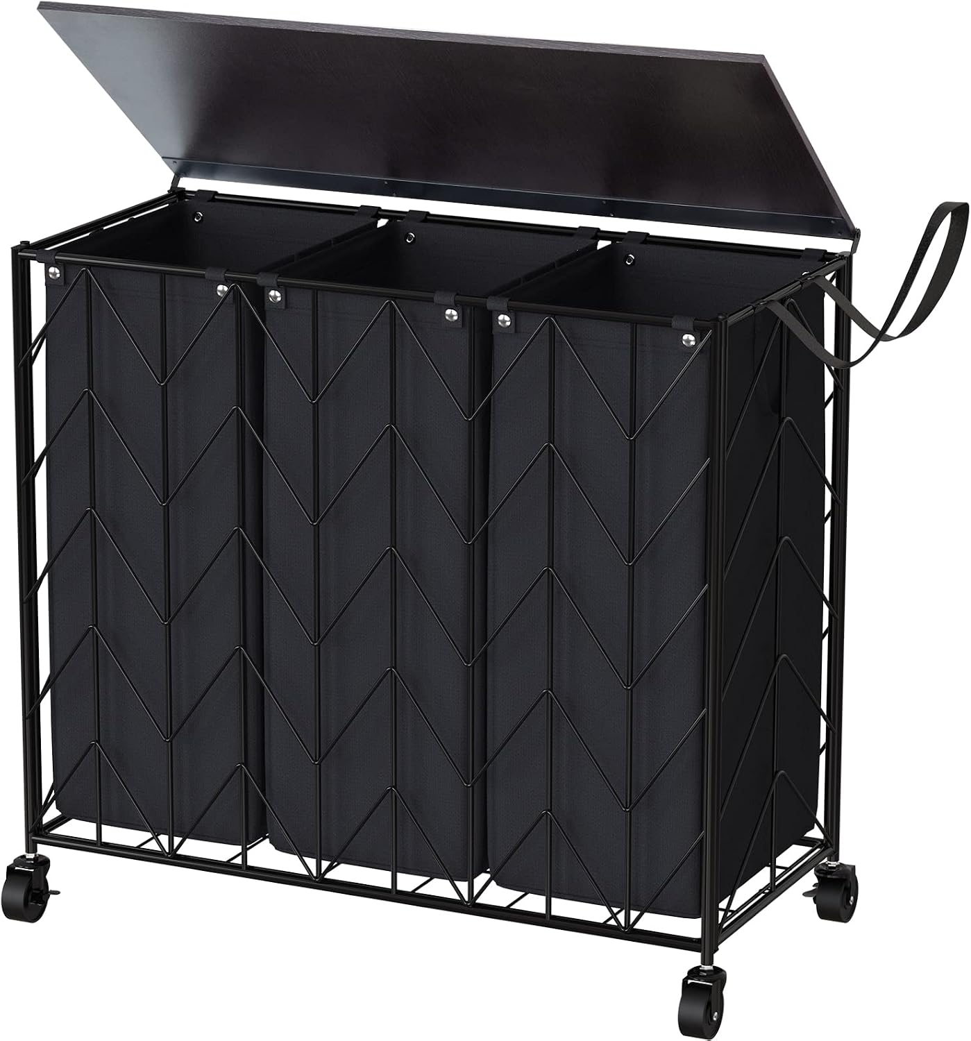 WOWLIVE Laundry Basket with Wheels, 142L Laundry Hamper 3 Section with Lid, Dirty Clothes Hamper with Removable Bags, Large Capacity Iron-Made Laundry Basket Organizer Laundry Sorter for Dorm, White