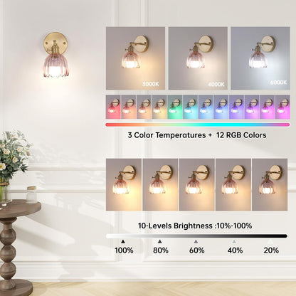 Shenmoyl Vintage Battery Operated Wall Sconce with Transparent Tulip Glass Lampshade Rechargeable Battery Powered Wall Light with Remote Control for Bedside Bedroom Doorway, Set of 2