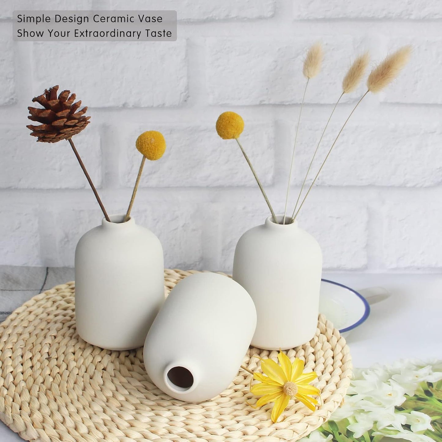 YANLING 6 Pack White Vase Small Ceramic Vases for Decor, Bud Vases | for Centerpieces White Vases for Flowers Boho Home Decor, Pampas Grass Dried Flowers Vases