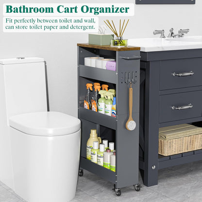 XYZLVSI Slim Storage Cart, Narrow Kitchen Rolling Cart for Small Spaces | 5.9" W skinny storage cart, 12.4" bottom metal utility cart with 360° swivel wheels for bathroom/laundry, slim shelf, white
