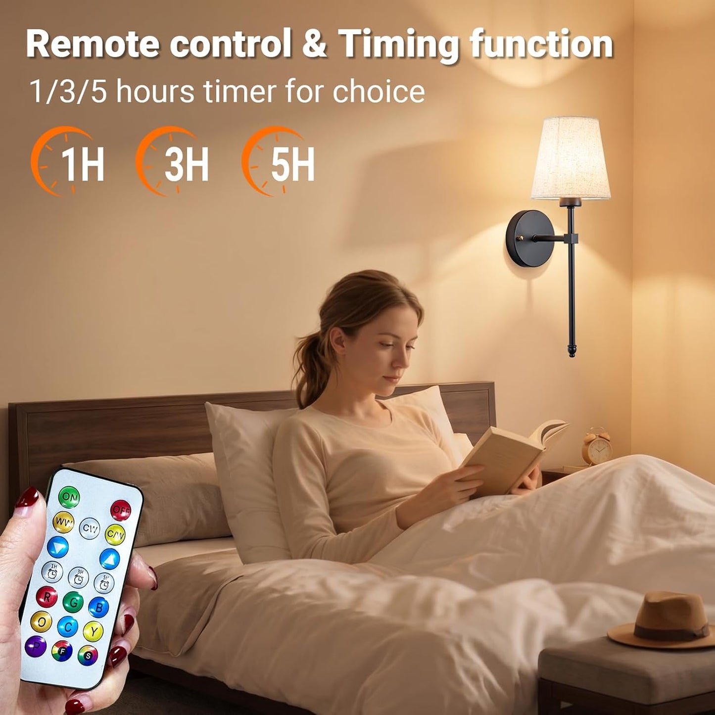 Battery Operated Wall Sconce Set Of Two with Remote Control, Indoor Not Hardwired Dimmable Battery Operated Wall Sconce Light Fixture with Fabric Linen Shade For Bedroom Living Room, Bulb Included ( C