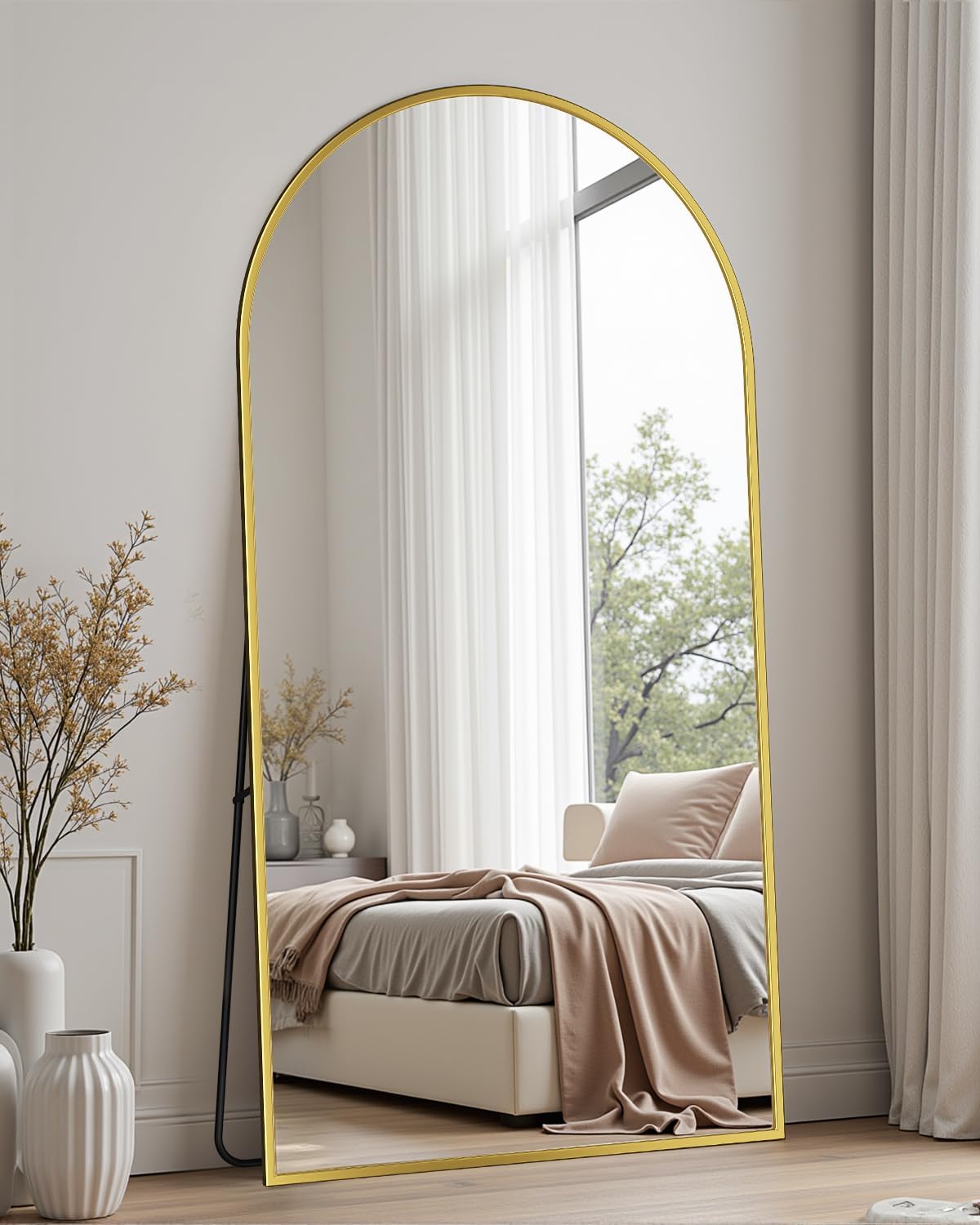 Full Length Mirror with Stand, 71"x28" Arched Full Body Large Stand Up Aluminum Frame Floor Standing Mirror, Freestanding Hanging Leaning Mounted for Bedroom Living Room Entryway Gold