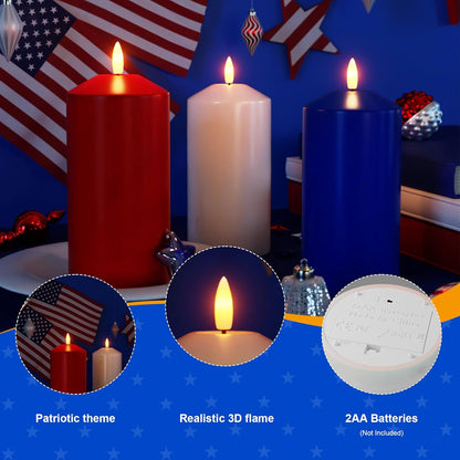 White Flameless Pillar Candles, Battery Operated Wax Candles with Remote, Flat Top Flickering Flameless Candles, LED Candle for Home, Wedding, Party Decor, Set of 3, Φ 3" H 4" 5" 6"