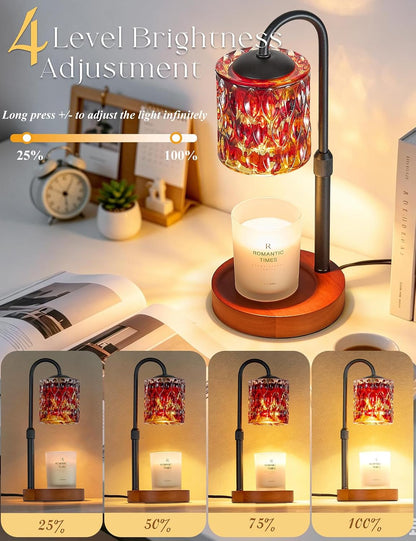 Briever Dimmable Candle Warmer Lamp with Timer, Height Adjustable Electric Candle Wax Warmer, Christmas Birthday Gifts for Women Mom, House Warming Gifts New Home Room Decor, Walnut Solid Wood Base