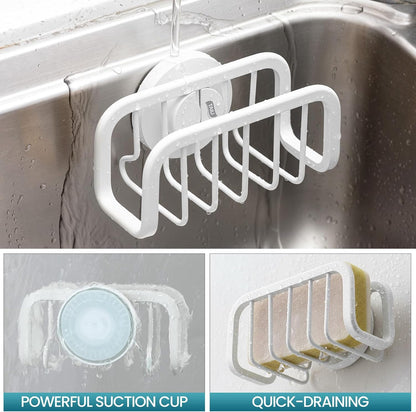TAILI Sponge Holder with Strong Suction Cup, Dish Sponge Caddy Inside Sink Removable, Rustproof Aluminum for Sponges, Brushes, Stoppers and Scrapers - Black