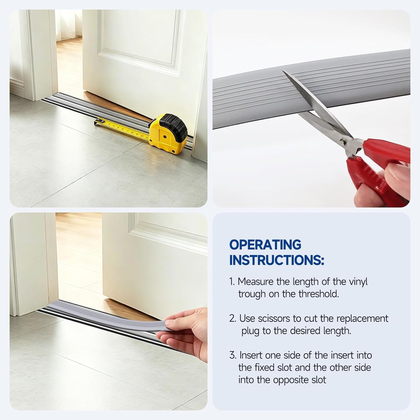 2 Pcs 39 Inch Vinyl Replacement Door Draft Stopper for Adjustable Height Aluminum Thresholds，Front Under Door Weather Stripping Seal