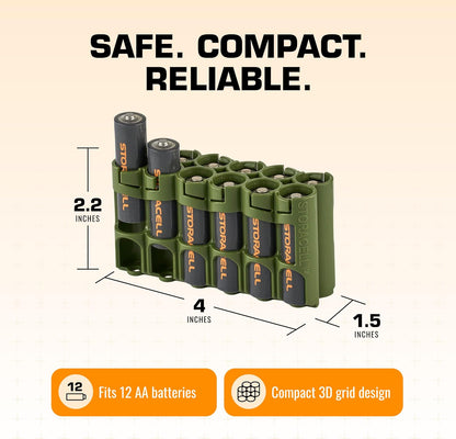 AA Battery Storage Caddy by Storacell, Orange, Holds 12 Batteries (Not included)