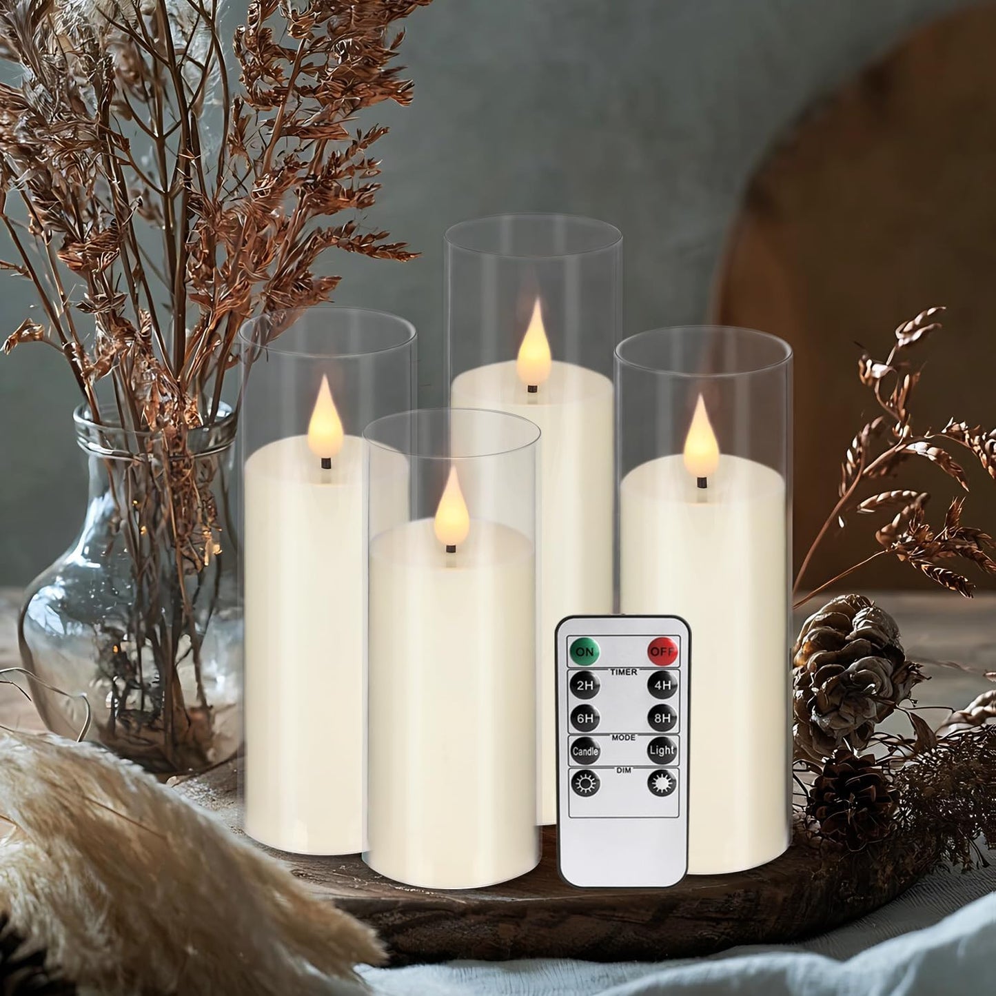 YOROXRG Set of 24 Waterproof Outdoor Flameless Candles, LED Candles with 4 Remote and Timer,(H 4" 5" 6" x D 2.2"),for Christmas,Halloween,Wedding,Festival