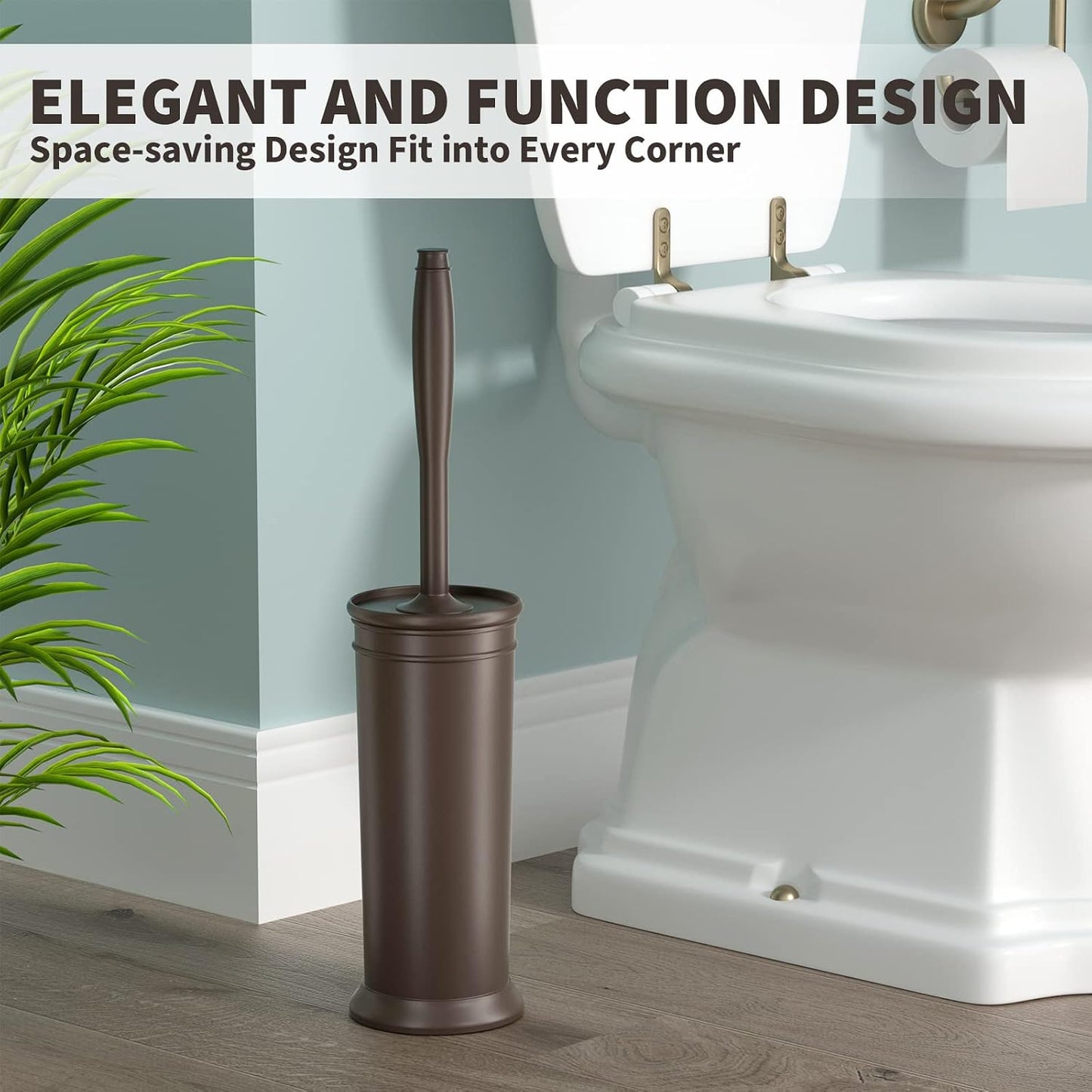 Toilet Brush and Holder 2 Pack, Toilet Bowl Brush with Extra Long Handle, Toilet Scrubber and Covered Holder, Toilet Brushes for Bathroom-Space Saving, Covered Brush, Durable, Deep Cleaning(Black)