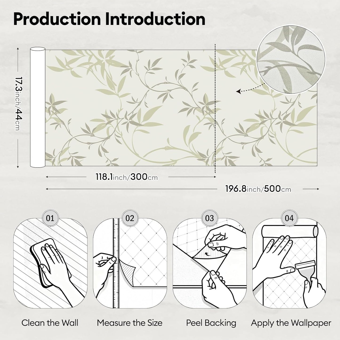 17"x118" Peel and Stick Wallpaper for Renter Friendly, Removable Wallpaper Peel and Stick, Self-Adhesive Textured Contact Paper for Walls, Cabinets, Countertops(Morning Song of Flowers)