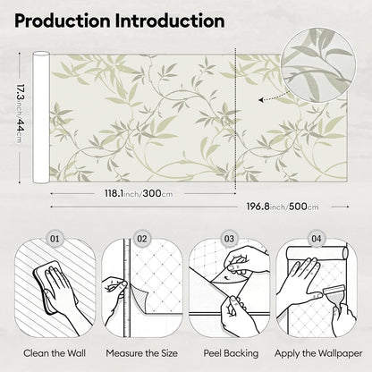 17"x118" Peel and Stick Wallpaper for Renter Friendly, Removable Wallpaper Peel and Stick, Self-Adhesive Textured Contact Paper for Walls, Cabinets, Countertops(Morning Song of Flowers)