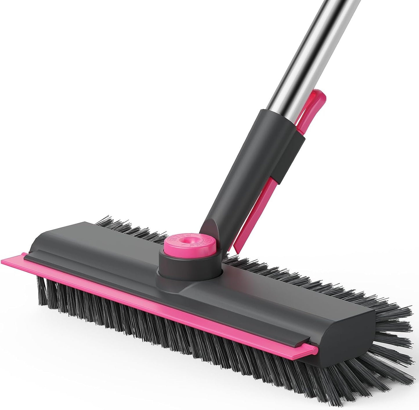 Floor Scrub Brush with Long Handle, 3 in 1 Scrape and Heavy-Duty Stiff Bristle Scrubber Brush Broom for Cleaning Shower Bathroom, Patio, Pool, Garage, Kitchen, Wall and Deck (White, 1 Pack)