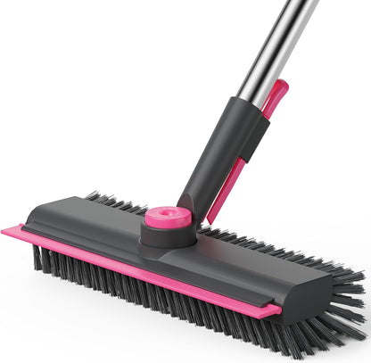 Floor Scrub Brush with Long Handle, 3 in 1 Scrape and Heavy-Duty Stiff Bristle Scrubber Brush Broom for Cleaning Shower Bathroom, Patio, Pool, Garage, Kitchen, Wall and Deck (White, 1 Pack)