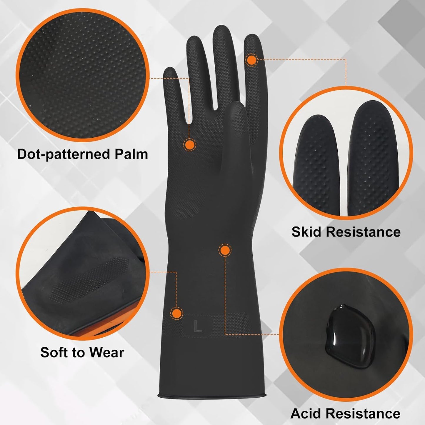 Beieverluck 10 Pairs Chemical Resistant Gloves, Reusable Heavy Duty Rubber Work Gloves with Textured Palm, Black Cleaning Dishwashing Gloves, X-Large