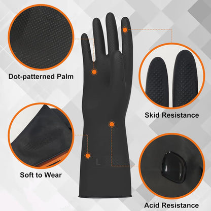 Beieverluck 10 Pairs Chemical Resistant Gloves, Reusable Heavy Duty Rubber Work Gloves with Textured Palm, Black Cleaning Dishwashing Gloves, X-Large