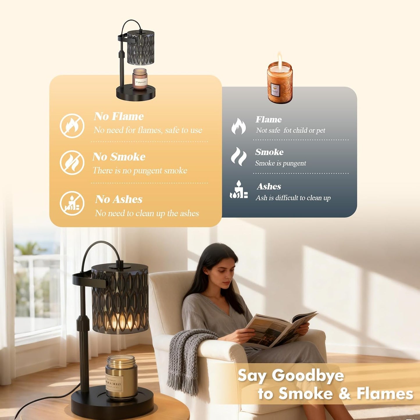 Candle Warmer Lamp with Timer & 4-Level Dimmer, Electric Wax Warmer for Jar Candles, Black Home Decor with 2 Bulbs, Gift for Women, Men, Housewarming