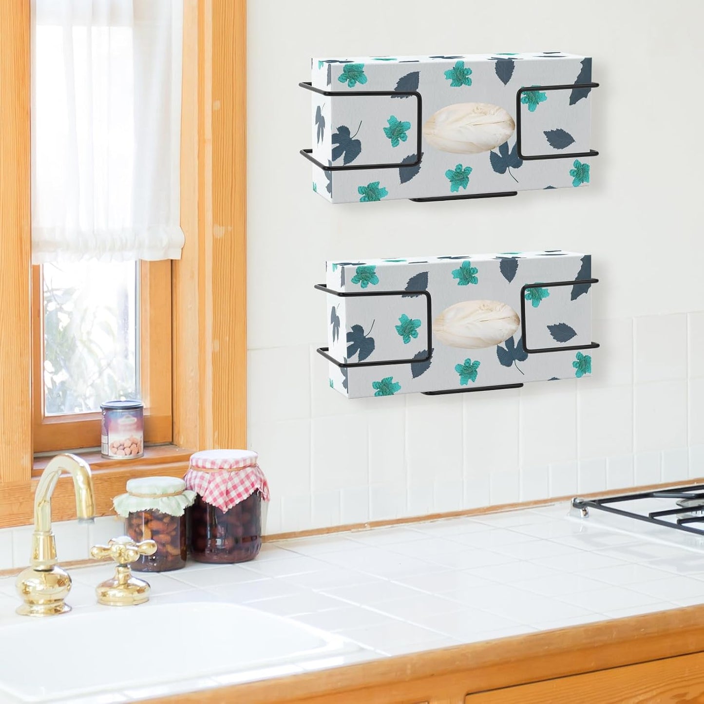 2 Pack Glove Box Holder Wall Mount Disposable Glove Dispenser, Metal Glove Rack for Rubber Latex Gloves Organizer Facial Tissue (Black)
