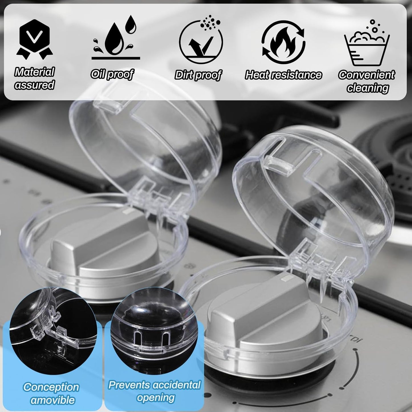6pcs Gas Stove Knob Safety Cover for Safety, Heat-Resistant Adhesive Pet Proof Locks Gases Stoves Knobs Locks Oven Knobs Covers Clear Gas Stove Knob Covers
