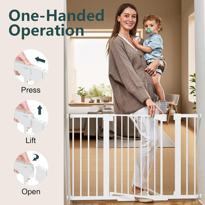 Cumbor 29.7-48" Baby Gate for Stairs, Mom's Choice Awards Winner-Dog Gate for Doorways, Auto Close Safety Pet Gate for Dogs Indoor, Easy Install Pressure Mounted Child Gate with Walk Thru Door, Brown