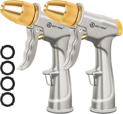 AUTOMAN Garden Hose Nozzle Sprayer - High Pressure 100% Metal Water Spray Nozzle With 4 Patterns - Heavy Duty for Watering Plants, Lawns, Washing Cars & Pets