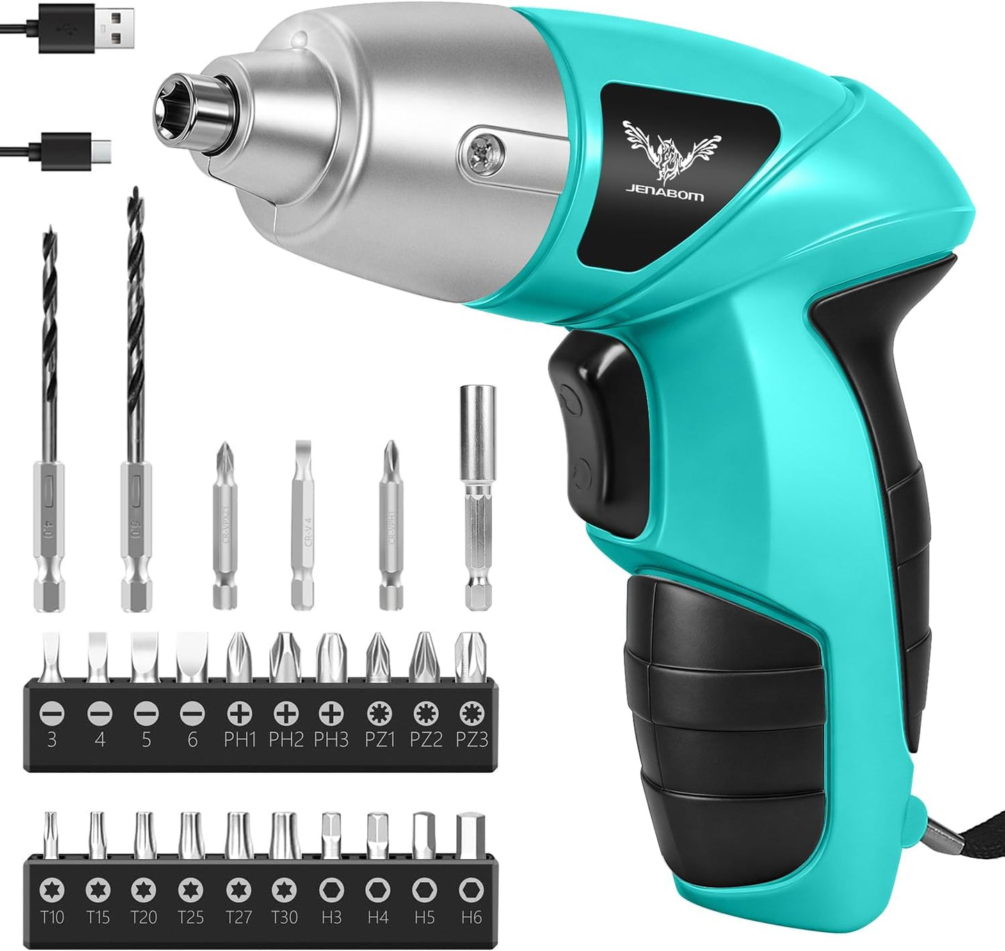 JENABOM Pink 3.6V USB Cordless Electric Screwdriver & Household Tool Kit | Power Screwdriver and Hand Tools in a Compact Box Case for Small Repair and Maintenance- Ideal Housewarming Gift, 112Pcs