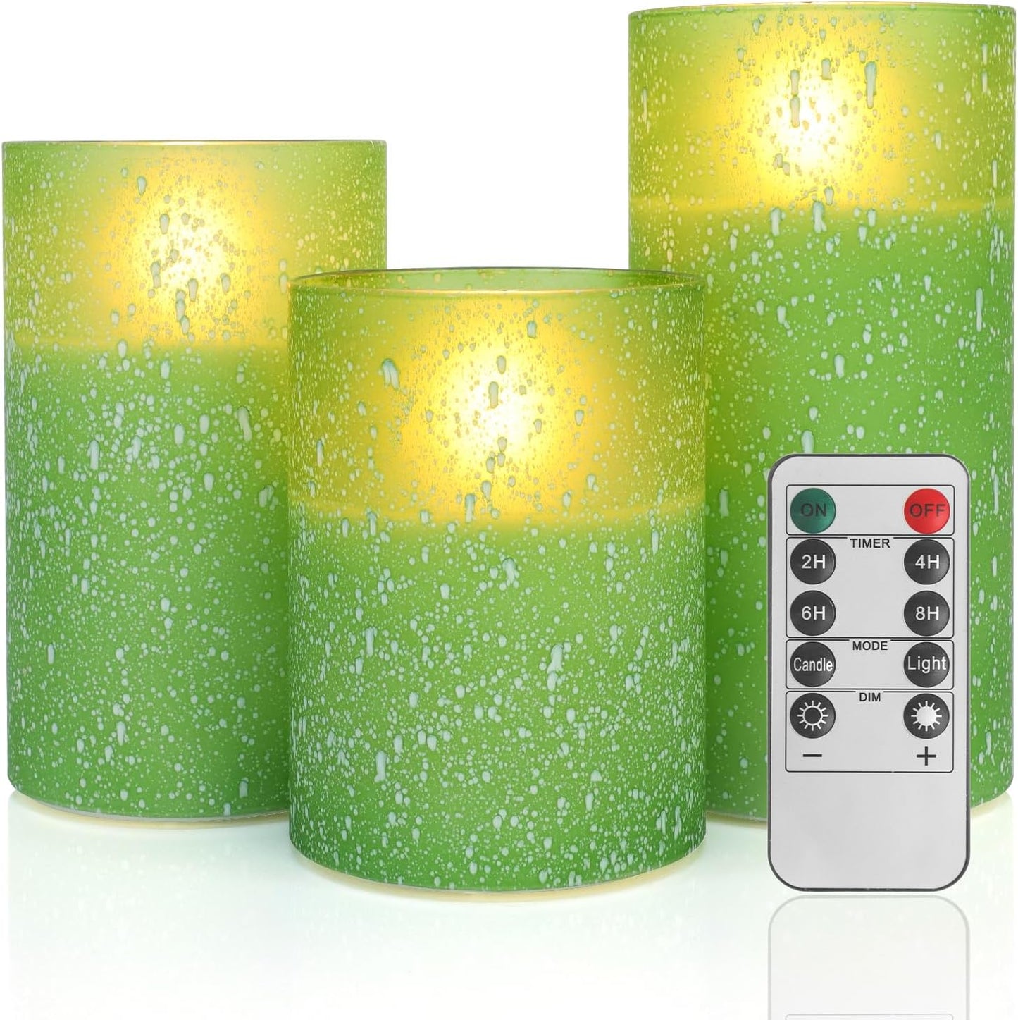 Blue Flameless Candles with Remote, Real Wax Glass Battery Operated Candles with Timer, LED Pillar Candle for Bedroom Home Wedding Birthday Party Fall Halloween Christmas Decorations, Set of 3