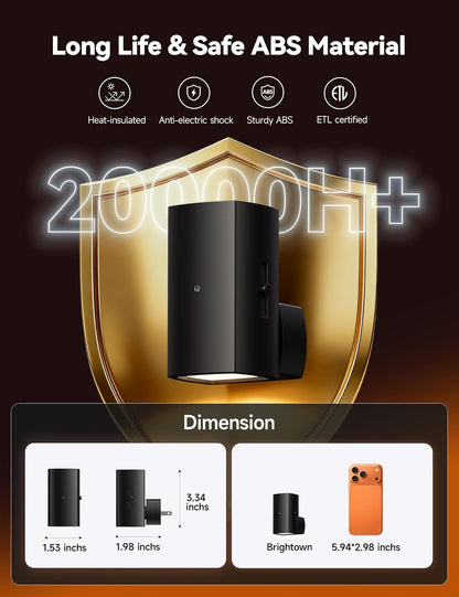 Brightown 2 Pack Night Lights Plug Into Wall, Modern Night Light with Rotating Plug, Dusk to Dawn Sensor, 0-100LM Stepless Dimming Nightlights, Home Decor for Hallway Bedroom Bathroom, Soft White