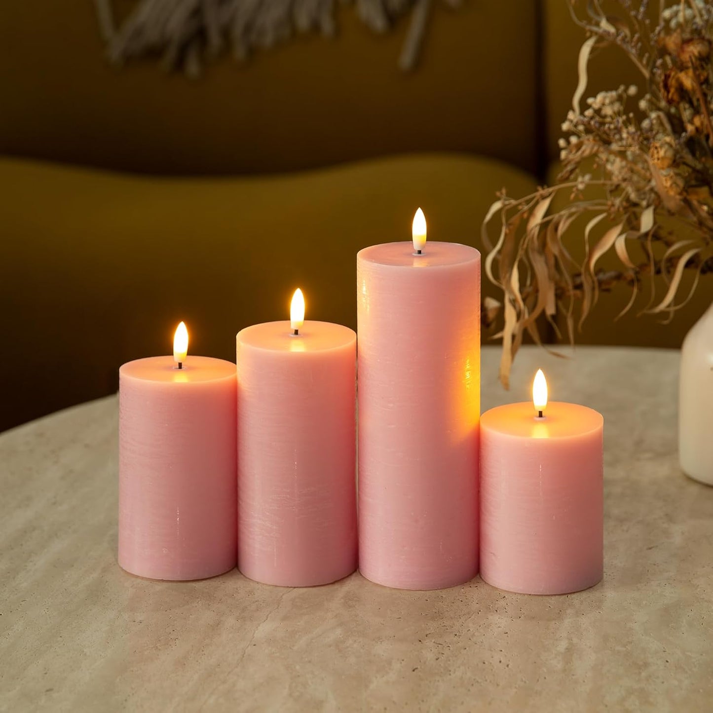 LUSHARBOR Flameless Candles, 4 Pack Battery Operated Candles with Remote, Real Wax LED Fake Candles with Timer Flickering for Christmas Wedding Home Party D3 H 5" 6" 7" 9" White