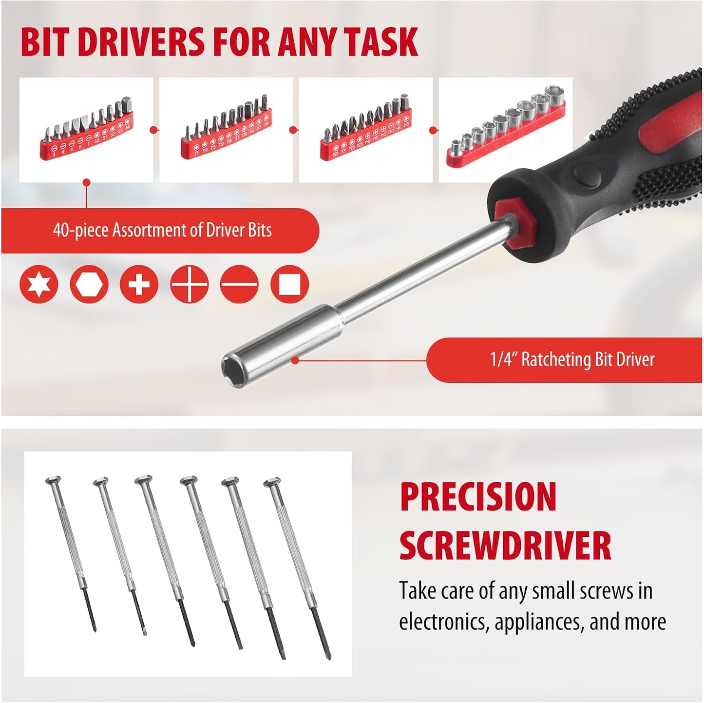 146-Piece Household Tool Kit - Perfect for Home Repair, Car Maintenance, DIY Projects - Complete Set w/Hammer, Screwdrivers, Pliers, Wrench with Storage ToolBox - Ideal Gift