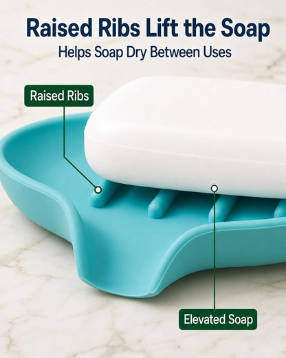3 Pack Silicone Soap Dish with Drain, Bar Soap Holder for Shower/Bathroom, Self Draining Waterfall Soap Tray/Saver for Kitchen, Keep Soap Dry, Easy to Clean