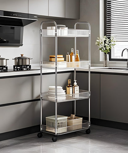 Sooyee 3 Tier Rolling Cart with Wheels, Slim Storage Cart, Under Desk Narrow Rolling Utility Cart Storage Organizer for Office Bathroom Kitchen Laundry Room Narrow Places, White, Plastic and Metal