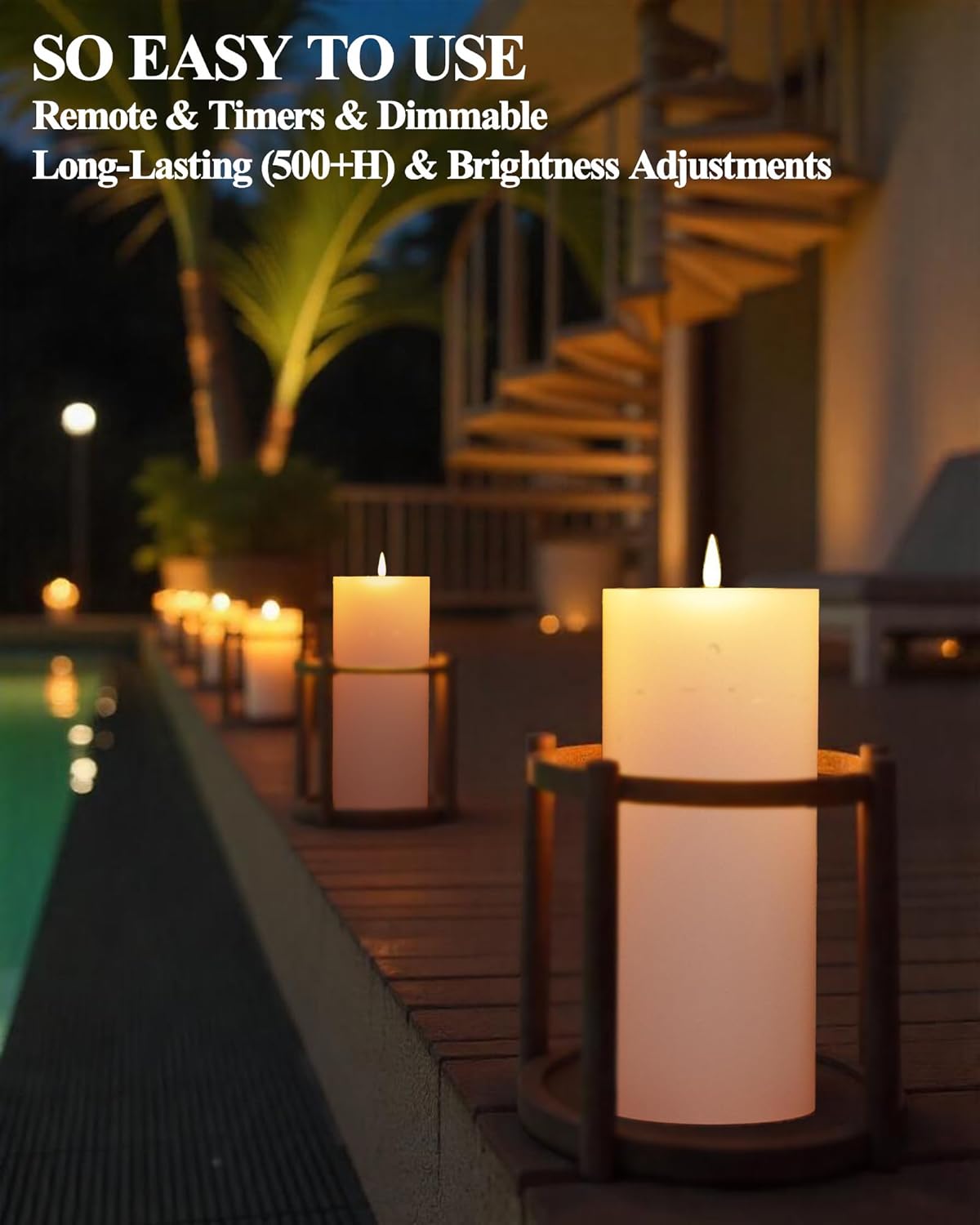 Gmnee 3"x6" Outdoor Waterproof Flameless Candles with Remote and Timers, LED Candles, Battery Operated Candles, Electric Fake Pillar Candles for Patio, Porch, and Lanterns Decor (White, Plastic)