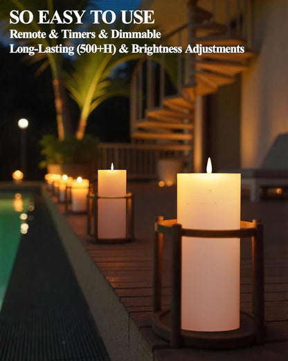 Gmnee 3"x6" Outdoor Waterproof Flameless Candles with Remote and Timers, LED Candles, Battery Operated Candles, Electric Fake Pillar Candles for Patio, Porch, and Lanterns Decor (White, Plastic)