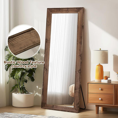 Solid Wood Full Length Mirror - 65"x22" Arched Floor Mirror, Free Standing & Wall Mounted - Elegant Design for Bedroom, Dressing Room, Hallway, Brown