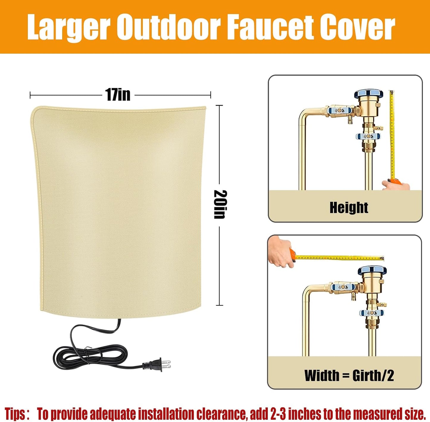 Heated Outdoor Faucet Cover for Winter Freeze Protection, Auto On/Off Thermostat Control Water Pipe Heater, 20"x17" Waterproof Heated Spigot Cover for Hose Bib and Backflow Preventer